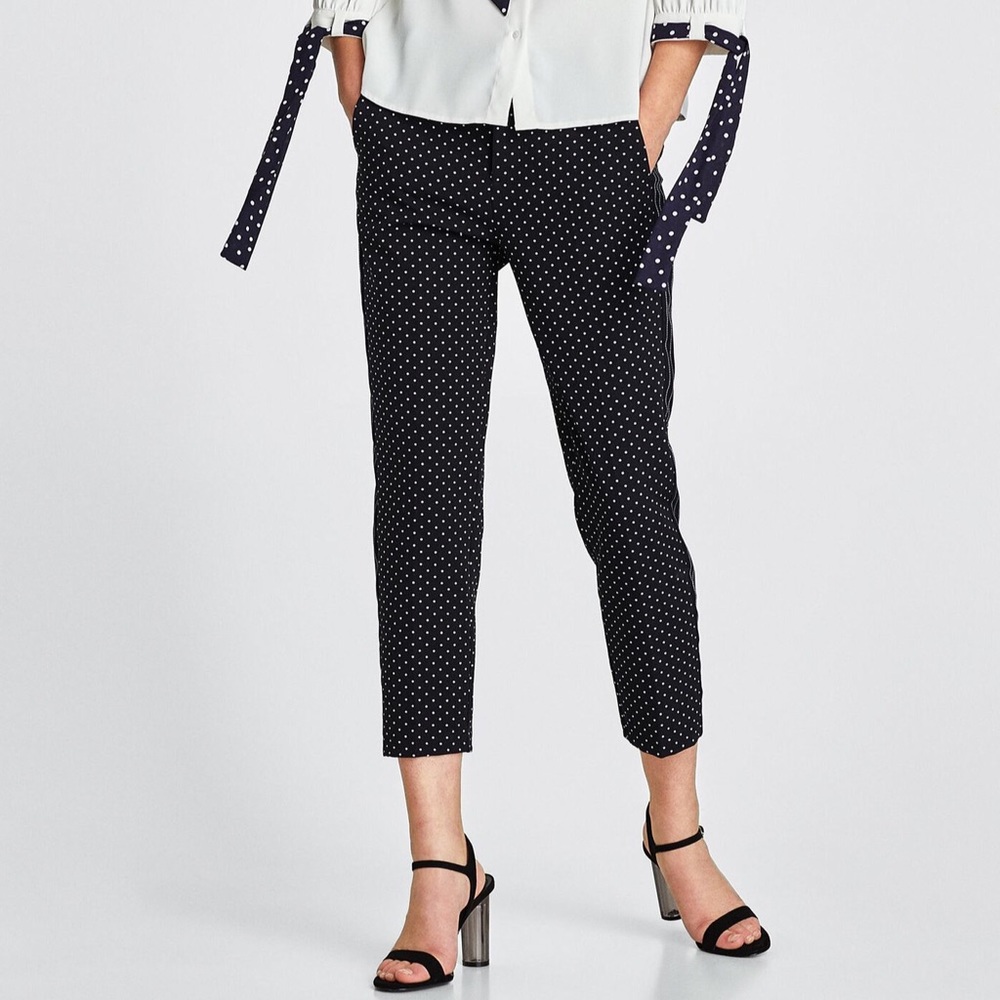 ZARA Polka dot trousers with trims, size S